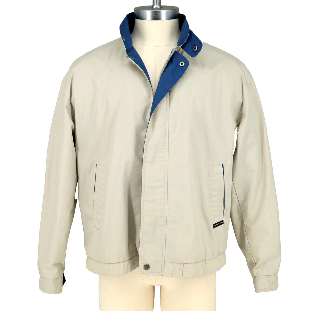 Members Only Jacket Mens Large Beige Full Zip Lightweight Pockets Lined Vintage
